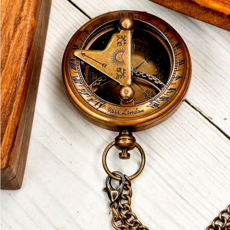 Brass Pocket Compass with Chain Nautical Collectible